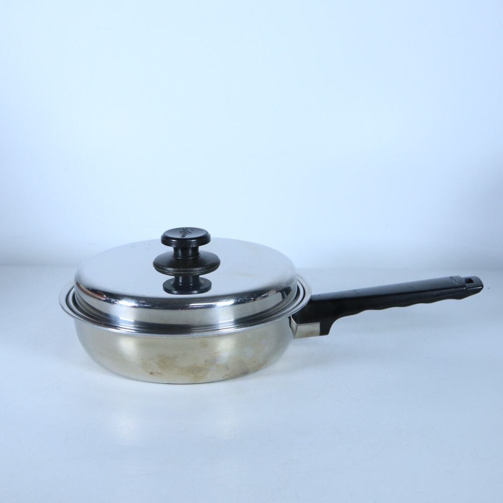 Vtg Lifetime Stainless Steel Covered 8” Skillet Frying Pan w/ Lid USA